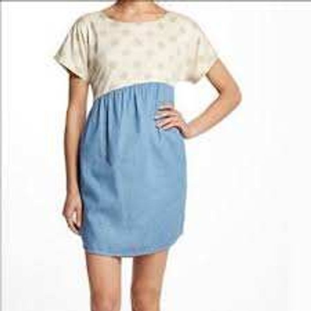 Lili's Closet Anthropologie NEW Polka Dot Chambray Mini Dress SMALL Mod
